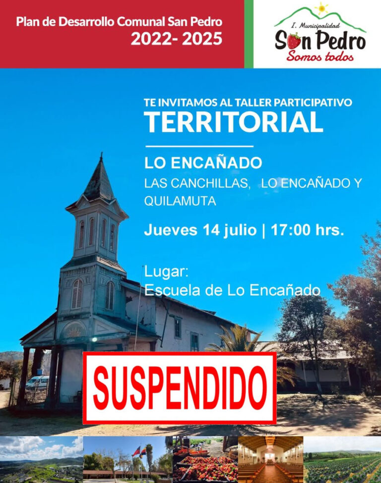 SE SUSPENDE PLAN DE DESARROLLO COMUNAL PLADECO JUEVES 14 DE JULIO